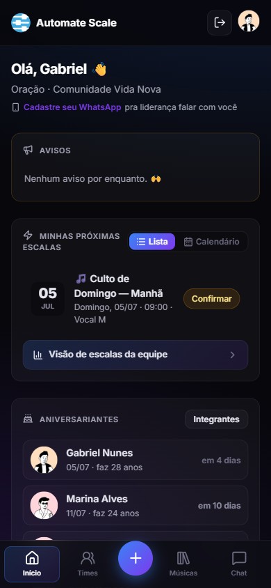 Tela inicial do app Automate Scale