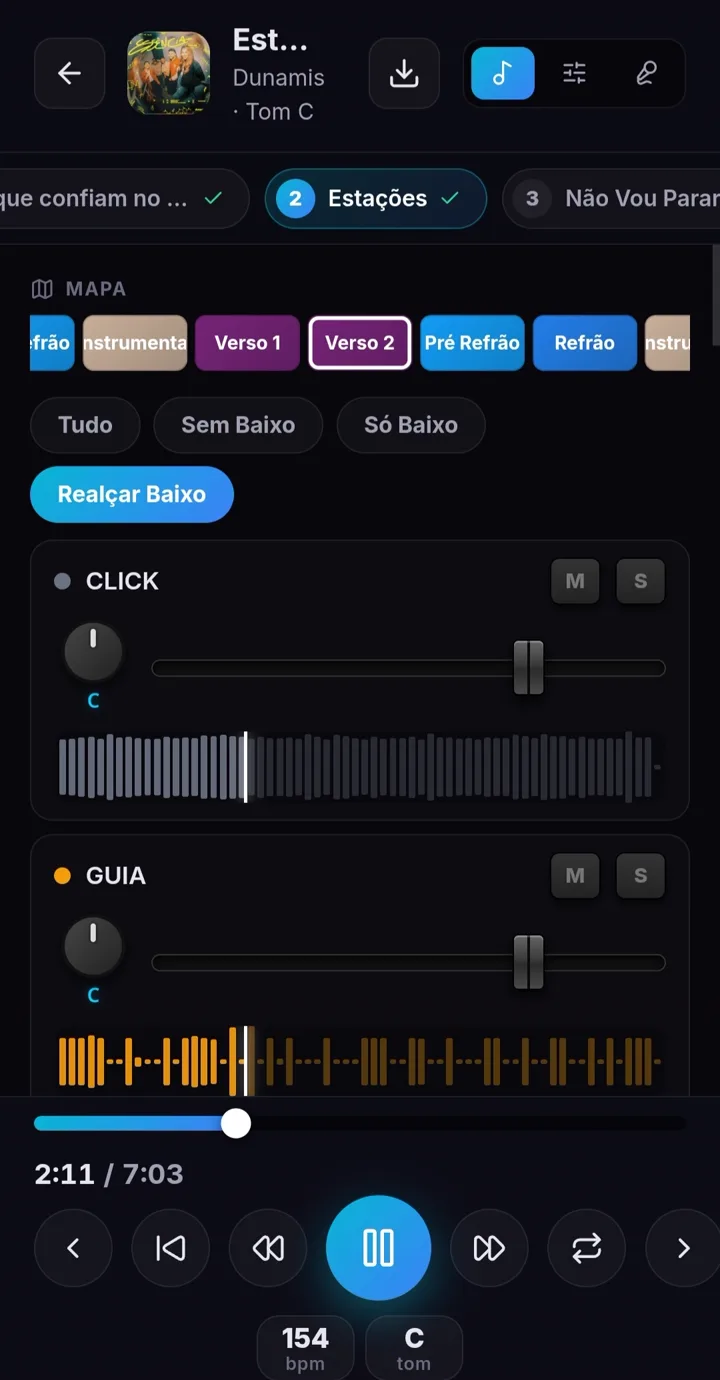 Player de estudo multitrack do Automate Scale